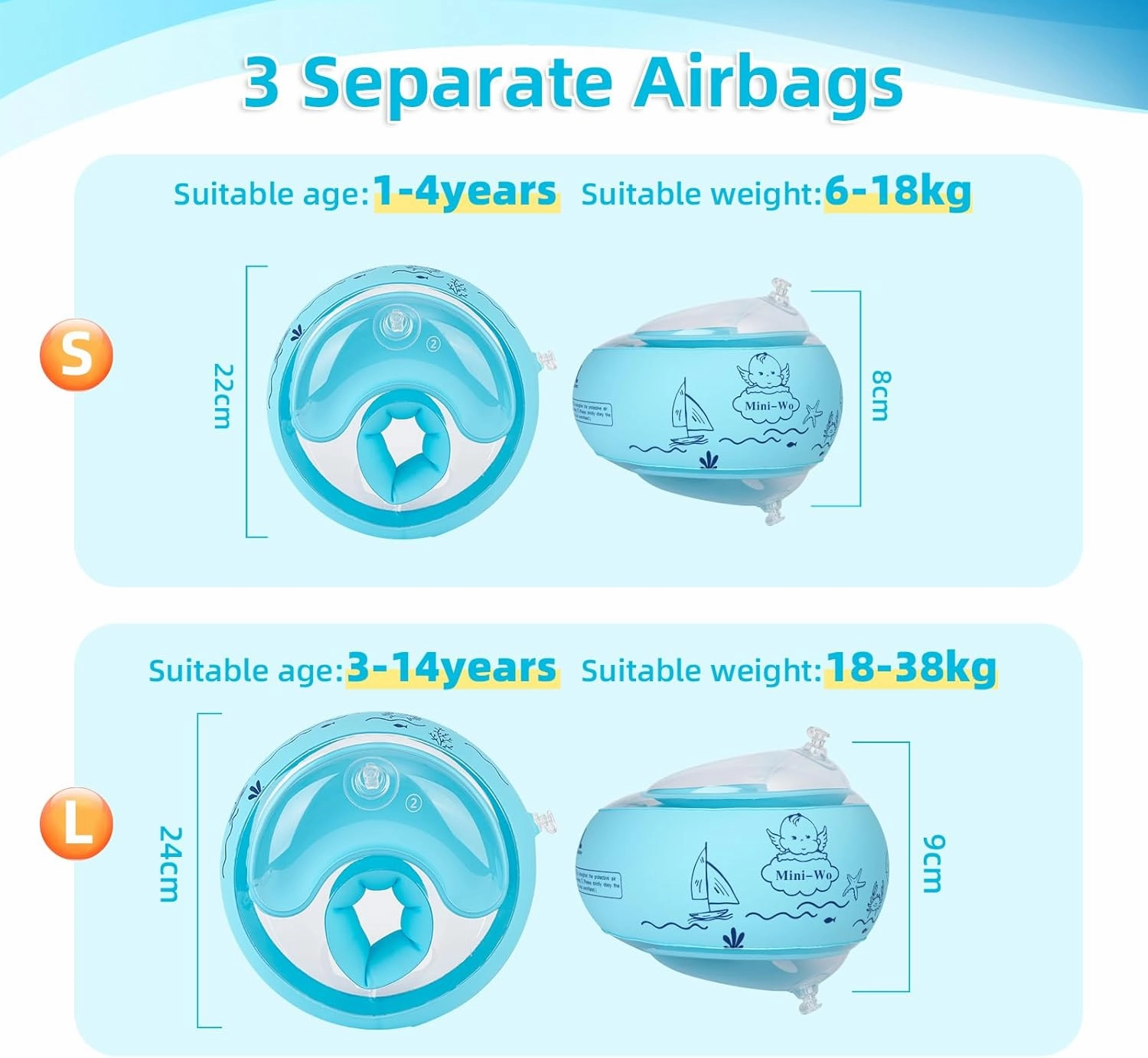 Arm Floaties for Kids Inflatable Pink Blue Toddler Swim Arm Bands Pool Kid Arm Floaties for Swimming Pool Water Wings for Toddlers and Adults 1-14yrs for Swim Learning