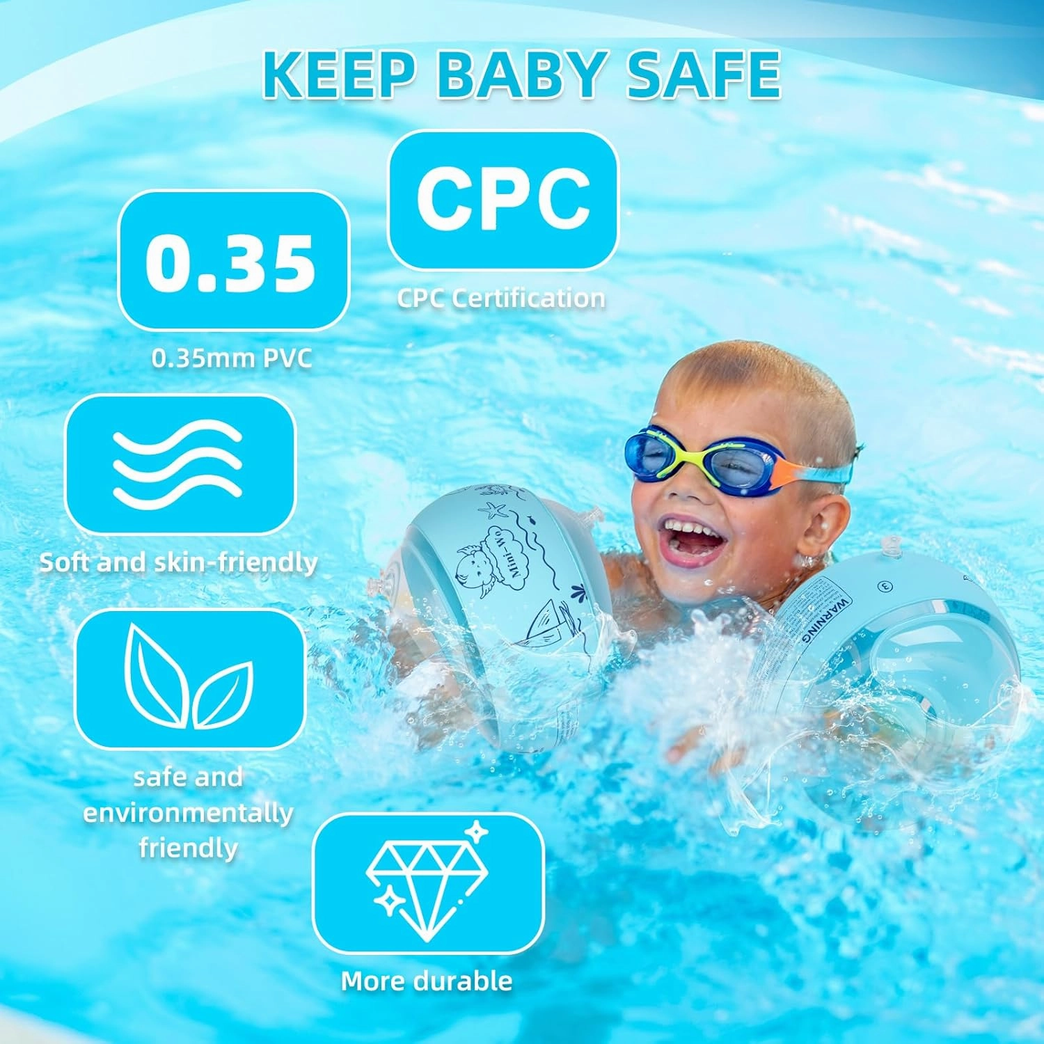 Arm Floaties for Kids Inflatable Pink Blue Toddler Swim Arm Bands Pool Kid Arm Floaties for Swimming Pool Water Wings for Toddlers and Adults 1-14yrs for Swim Learning