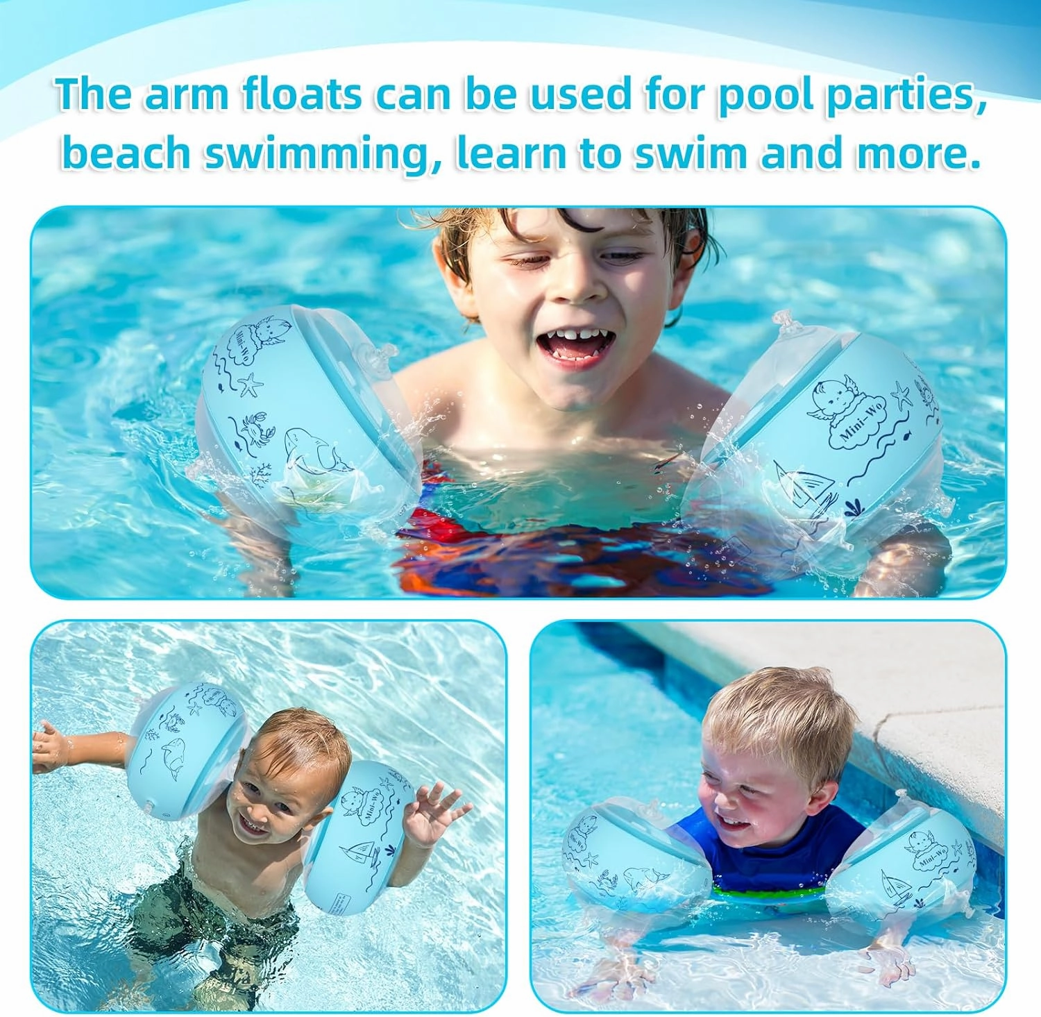 Arm Floaties for Kids Inflatable Pink Blue Toddler Swim Arm Bands Pool Kid Arm Floaties for Swimming Pool Water Wings for Toddlers and Adults 1-14yrs for Swim Learning