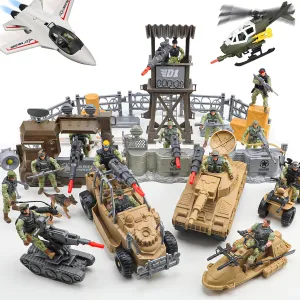 Army Men Action Figures Playset - 70  PCS Realistic Army Toys - Military Soldiers Action Figures Playset with Helicopter, Fighter, Drones, Tank, &Accessories- Birthday, for Boys