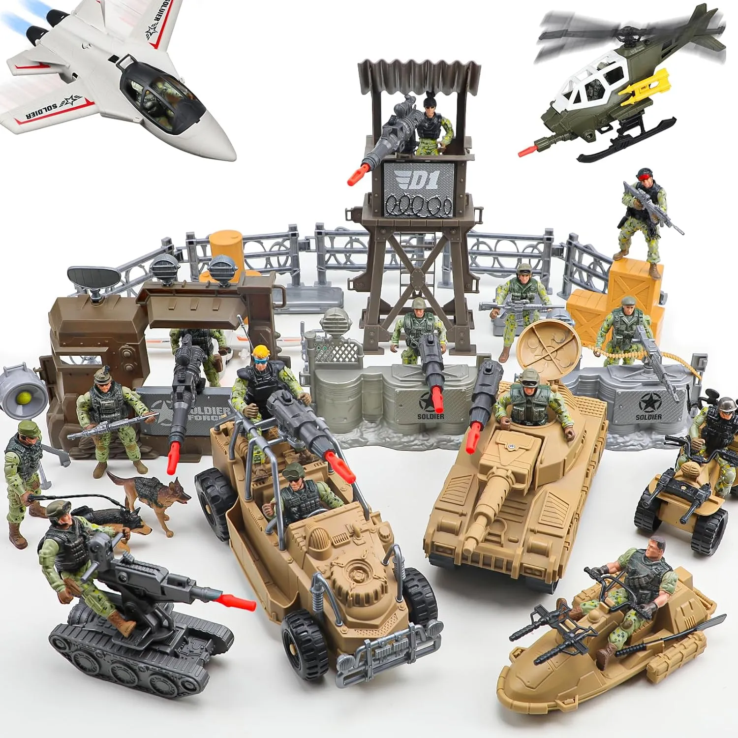 Army Men Action Figures Playset - 70  PCS Realistic Army Toys - Military Soldiers Action Figures Playset with Helicopter, Fighter, Drones, Tank, &Accessories- Birthday, for Boys