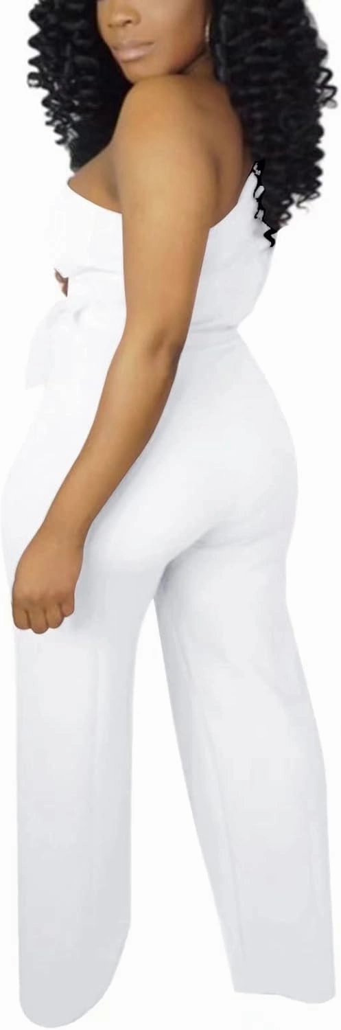 Aro Lora Women's Sexy One Shoulder Slit Sleeve High Waist One Piece Pant Outfit Wide Leg Jumpsuit Romper