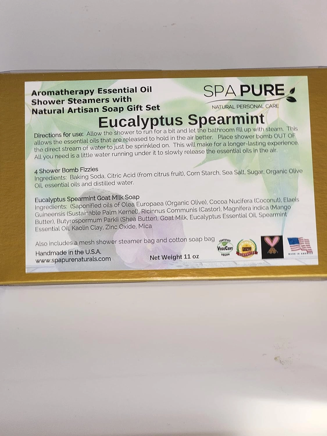 Aromatherapy Gift Set: Eucalyptus Spearmint Artisan soap, 4 Shower Steamers, made with plant based ingredients, steamer bag & soap bag