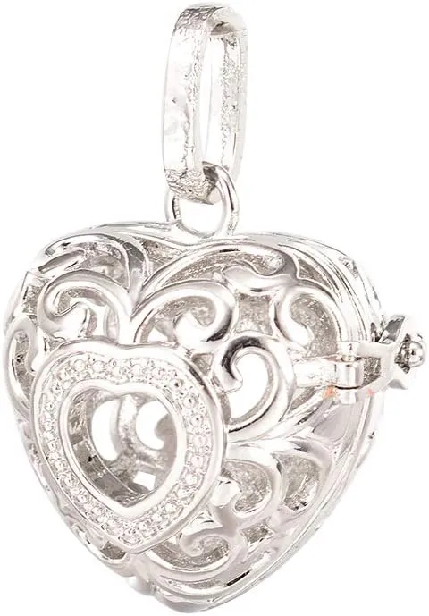 arricraft 10pcs Valentine's Day Cage Pendants, Brass Locket Charms, Chime Ball Pendants, Heart Locket for Necklaces Jewelry Making Supplies-Platinum