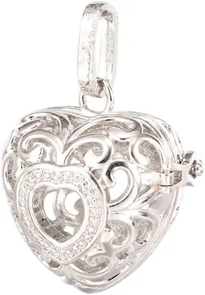 arricraft 10pcs Valentine's Day Cage Pendants, Brass Locket Charms, Chime Ball Pendants, Heart Locket for Necklaces Jewelry Making Supplies-Platinum