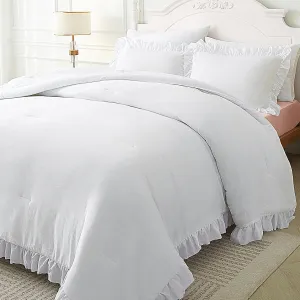 ARTALL Twin Comforter Set White Comforter 2 Pieces Reyna Ruffled Comforter Sets with 1 Sham, Vintage Farmhouse Shabby Chic Bedding Soft Fluffy Comforter Set All Season, for Teens and Girls