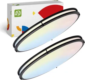 ASD LED 32 Inch Oval Flush Mount Light Fixture | 45W 3750LM 3000K-5000K 100-277V | 3CCT, Dimmable, Energy Star, ETL Listed | Close to Ceiling Double Ring Lamp, Low Profile Lighting | Black, 2 Pack