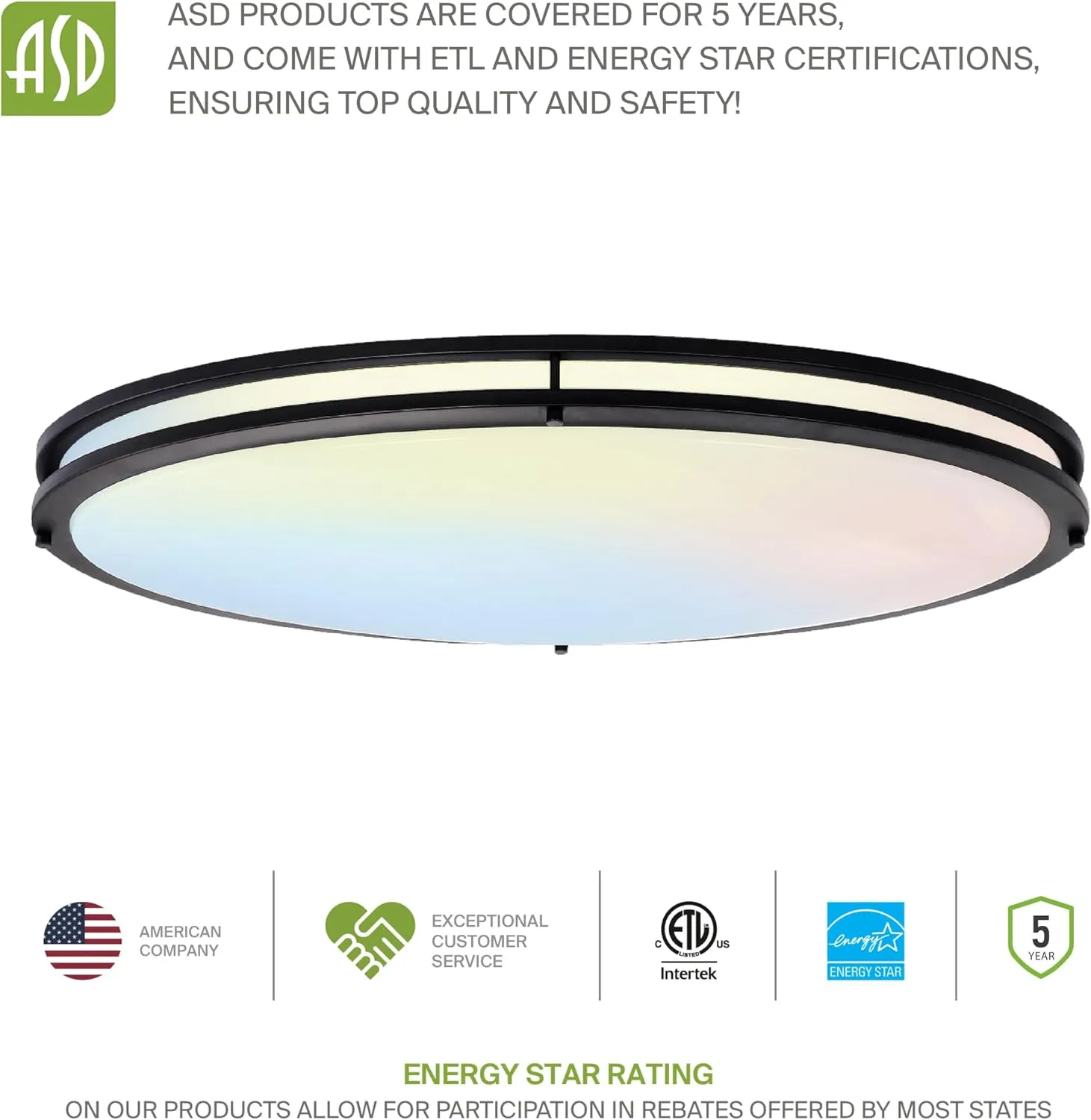 ASD LED 32 Inch Oval Flush Mount Light Fixture | 45W 3750LM 3000K-5000K 100-277V | 3CCT, Dimmable, Energy Star, ETL Listed | Close to Ceiling Double Ring Lamp, Low Profile Lighting | Black, 2 Pack