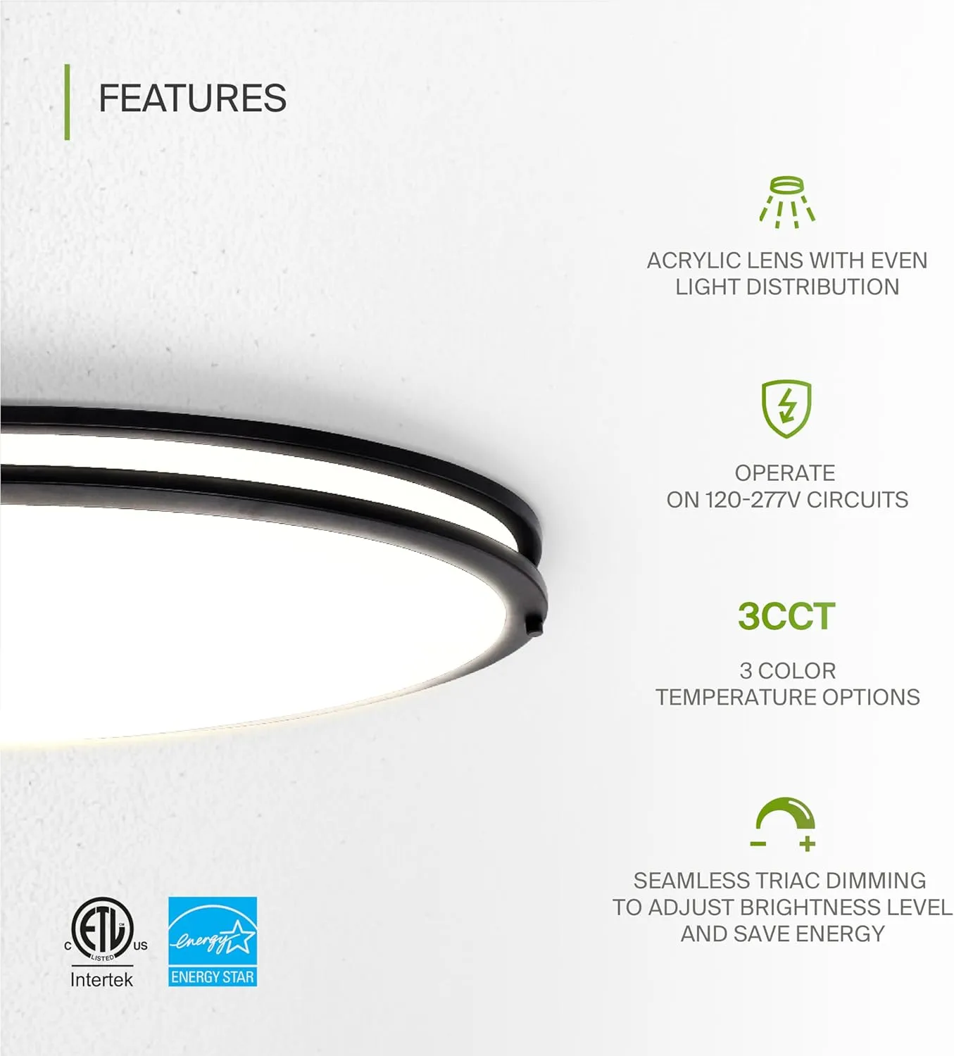 ASD LED 32 Inch Oval Flush Mount Light Fixture | 45W 3750LM 3000K-5000K 100-277V | 3CCT, Dimmable, Energy Star, ETL Listed | Close to Ceiling Double Ring Lamp, Low Profile Lighting | Black, 2 Pack