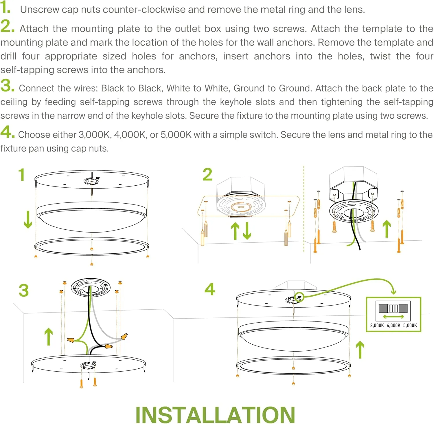 ASD LED 32 Inch Oval Flush Mount Light Fixture | 45W 3750LM 3000K-5000K 100-277V | 3CCT, Dimmable, Energy Star, ETL Listed | Close to Ceiling Double Ring Lamp, Low Profile Lighting | Black, 2 Pack