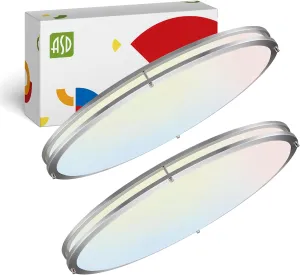 ASD LED 32 Inch Oval Flush Mount Light Fixture | 45W 3750LM 3000K-5000K 100-277V | 3CCT, Dimmable, Energy Star, ETL Listed | Close to Ceiling Double Ring Lamp, Low Profile Lighting | Nickel, 2 Pack