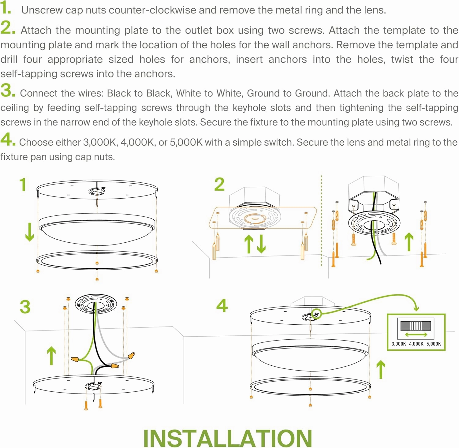 ASD LED 32 Inch Oval Flush Mount Light Fixture | 45W 3750LM 3000K-5000K 100-277V | 3CCT, Dimmable, Energy Star, ETL Listed | Close to Ceiling Double Ring Lamp, Low Profile Lighting | Black