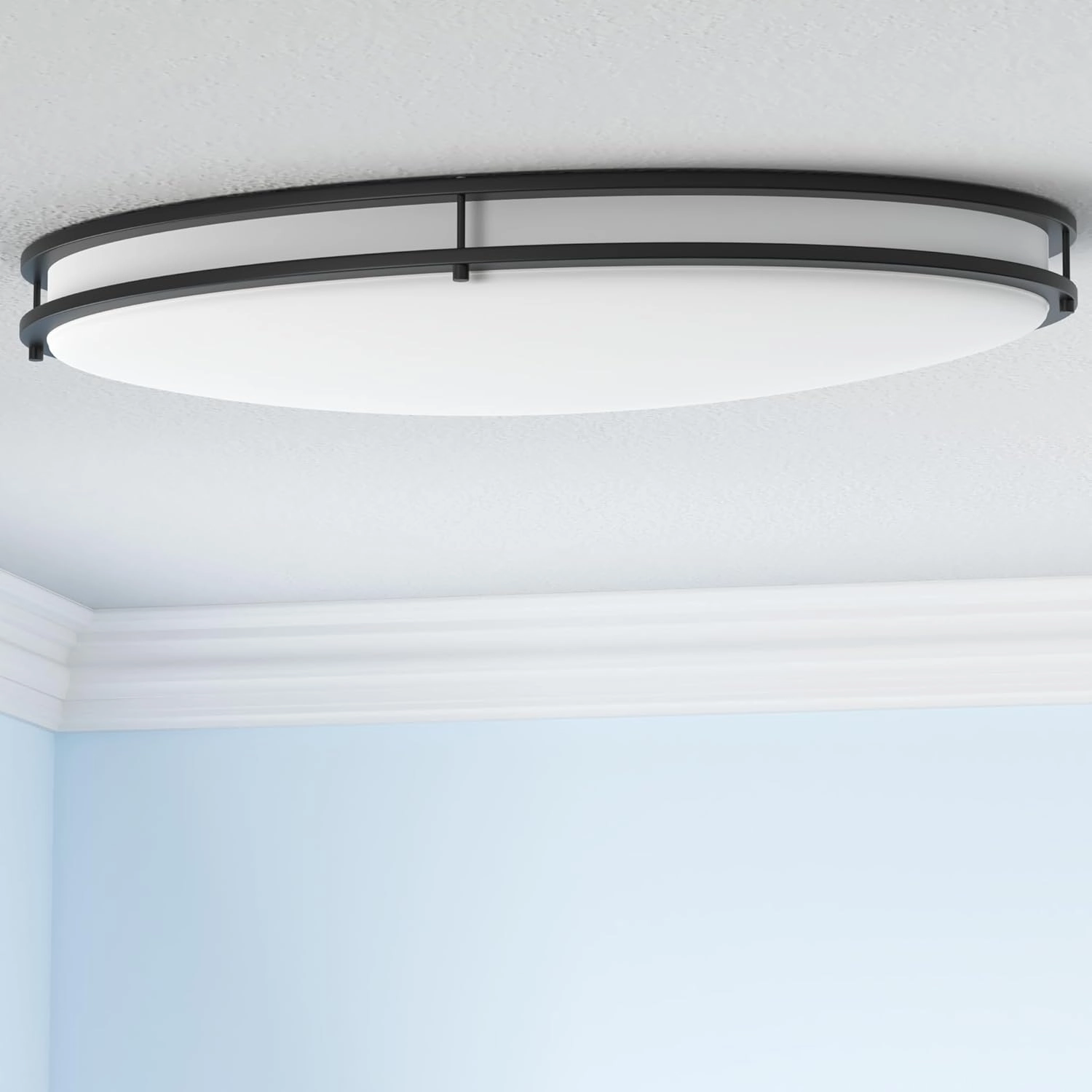 ASD LED 32 Inch Oval Flush Mount Light Fixture | 45W 3750LM 3000K-5000K 100-277V | 3CCT, Dimmable, Energy Star, ETL Listed | Close to Ceiling Double Ring Lamp, Low Profile Lighting | Dark Bronze