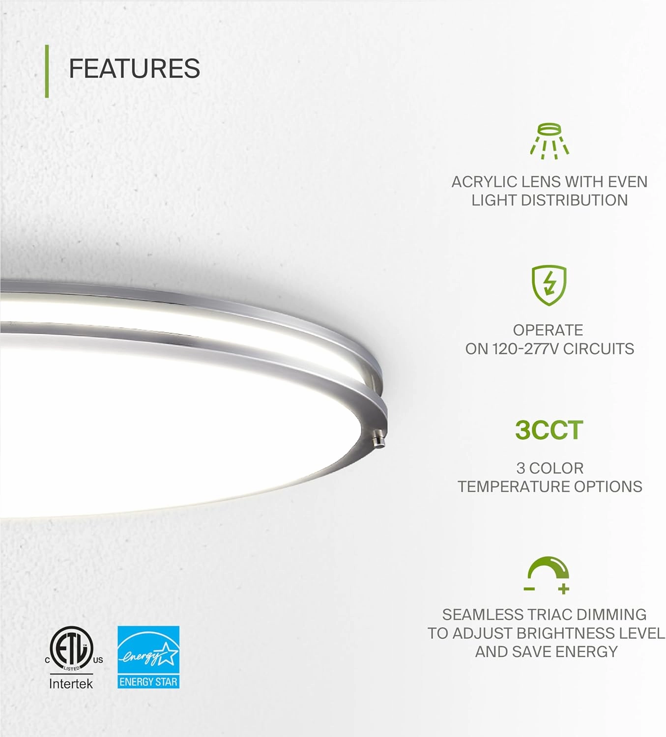 ASD LED 32 Inch Oval Flush Mount Light Fixture | 45W 3750LM 3000K-5000K 100-277V | 3CCT, Dimmable, Energy Star, ETL Listed | Close to Ceiling Double Ring Lamp, Low Profile Lighting | Nickel