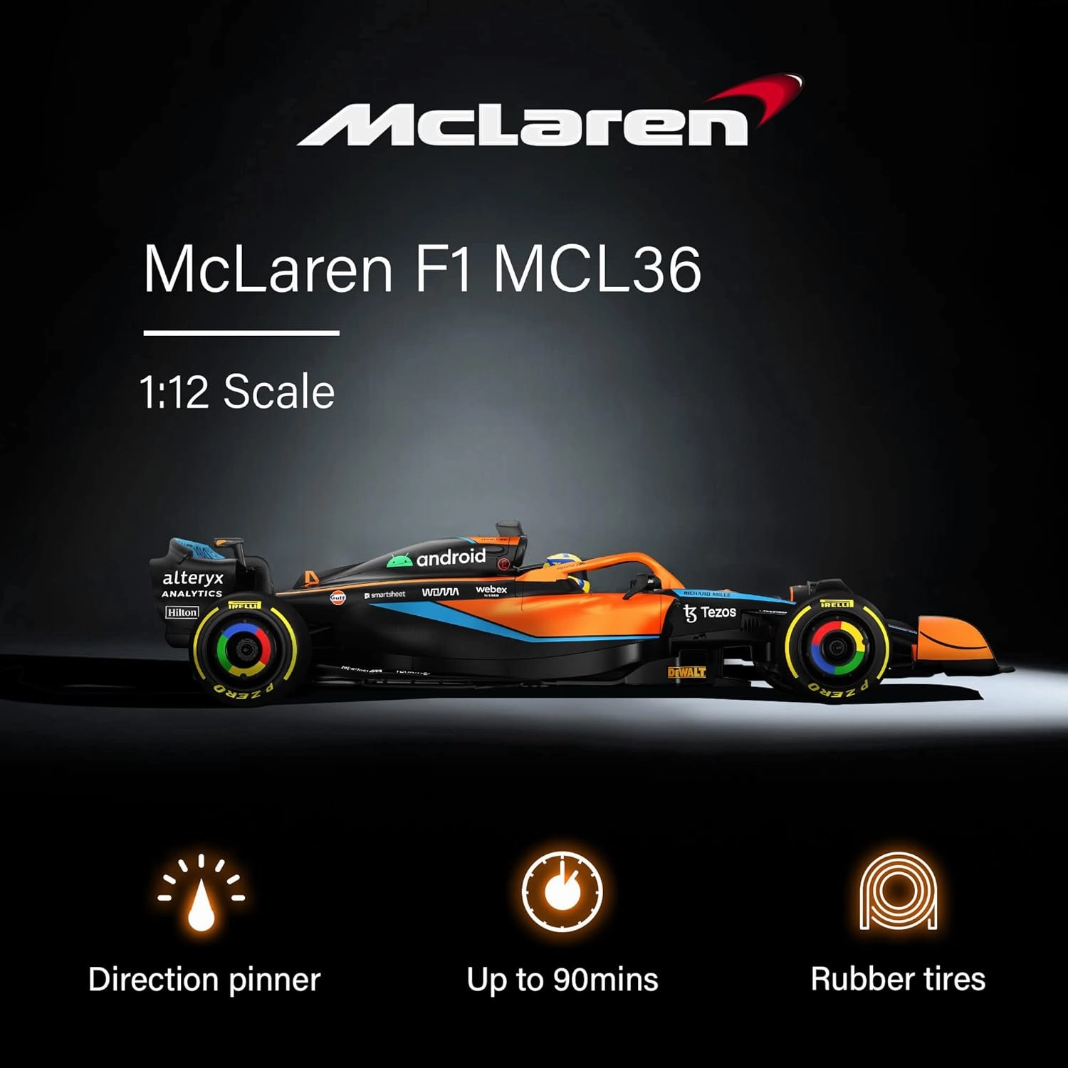 Authentic Licensed 1:12 McLaren F1 MCL36 Remote Control Car - F1 Collection RC car Series for Kids and Adults - 2.4GHz RC Car for Gift (1:12 McLaren F1 MCL36)