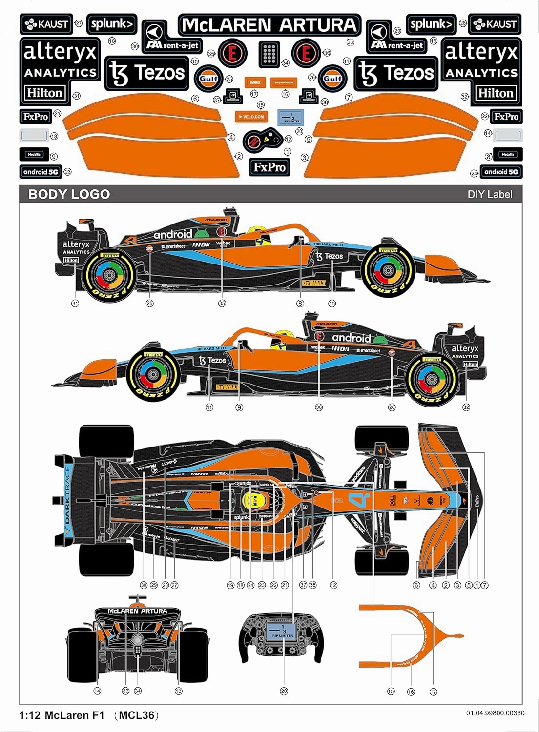 Authentic Licensed 1:12 McLaren F1 MCL36 Remote Control Car - F1 Collection RC car Series for Kids and Adults - 2.4GHz RC Car for Gift (1:12 McLaren F1 MCL36)