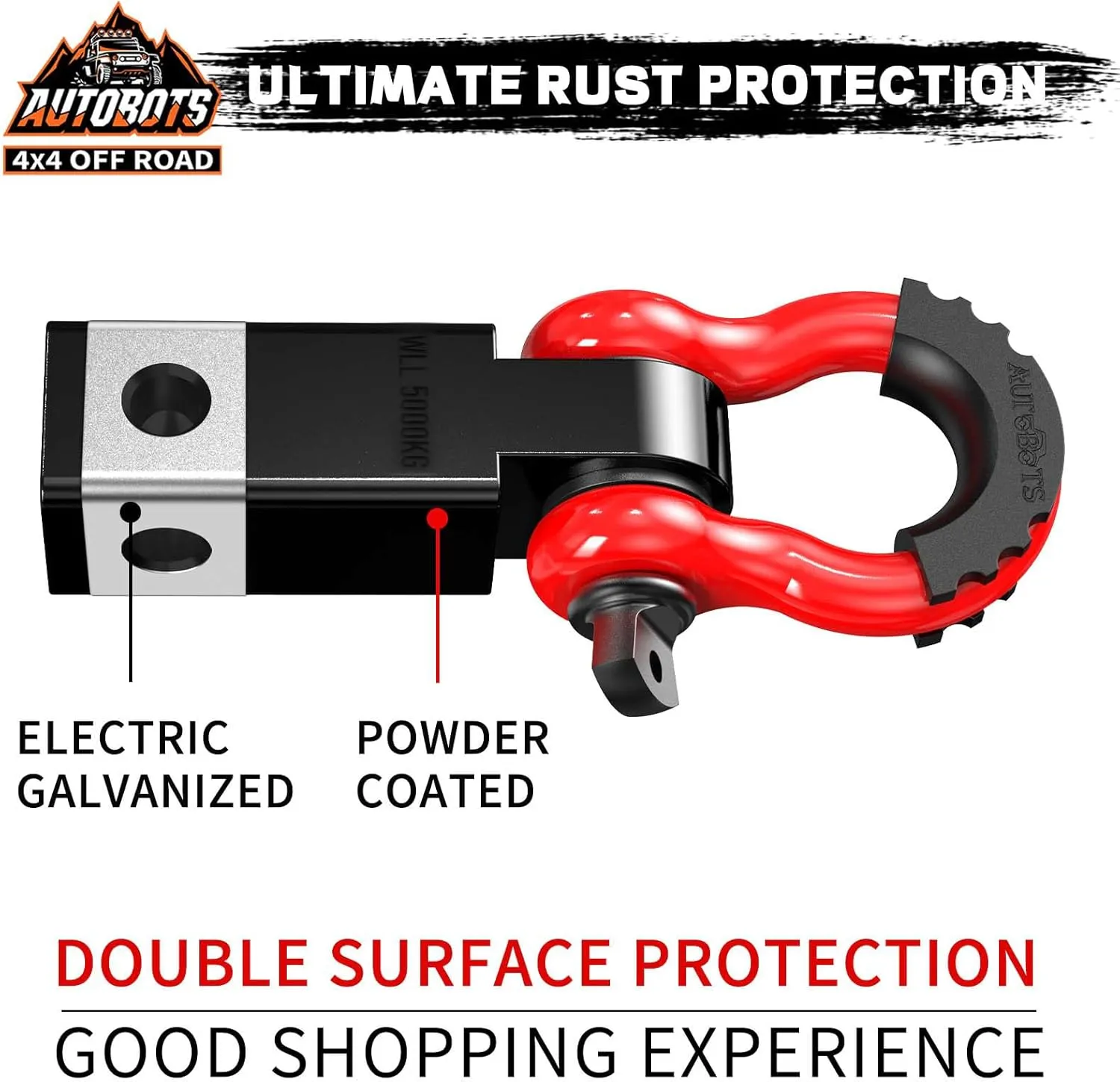 AUTOBOTS Tow Hitch Receiver 2", 45,000 Lbs Break Strength Shackle Hitch Receiver with 5/8" Hitch Pin, 3/4 D Ring Shackle, Towing Accessories for Truck Trailer Recovery Off-Road Red&Black
