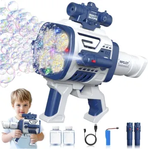 Automatic Refill Bubble Machine Gun - Rechargeable Bazooka Bubble Gun for Kids with Colorful Lights, Electric Rocket Bubble Blaster Shooter Toys for Outdoor Wedding Birthday Party Boys Gifts, Blue