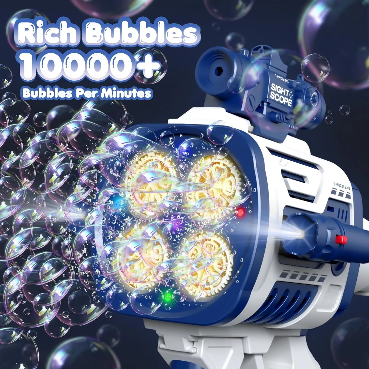 Automatic Refill Bubble Machine Gun - Rechargeable Bazooka Bubble Gun for Kids with Colorful Lights, Electric Rocket Bubble Blaster Shooter Toys for Outdoor Wedding Birthday Party Boys Gifts, Blue