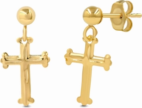 AVORA Yellow Gold Dangling Cross Earrings