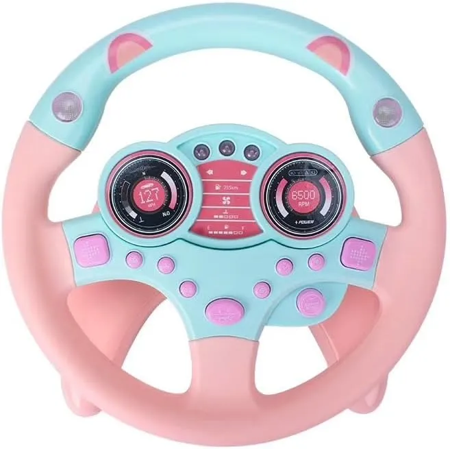 Baby Steering Wheel Toy, Kids Steering Wheel for Car Backseat a Variety of Car Sound Effects to Develop Baby's Auditory Skills. (Pink)