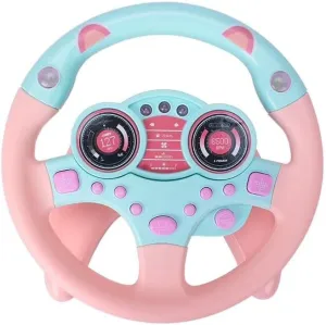 Baby Steering Wheel Toy, Kids Steering Wheel for Car Backseat a Variety of Car Sound Effects to Develop Baby's Auditory Skills. (Pink)
