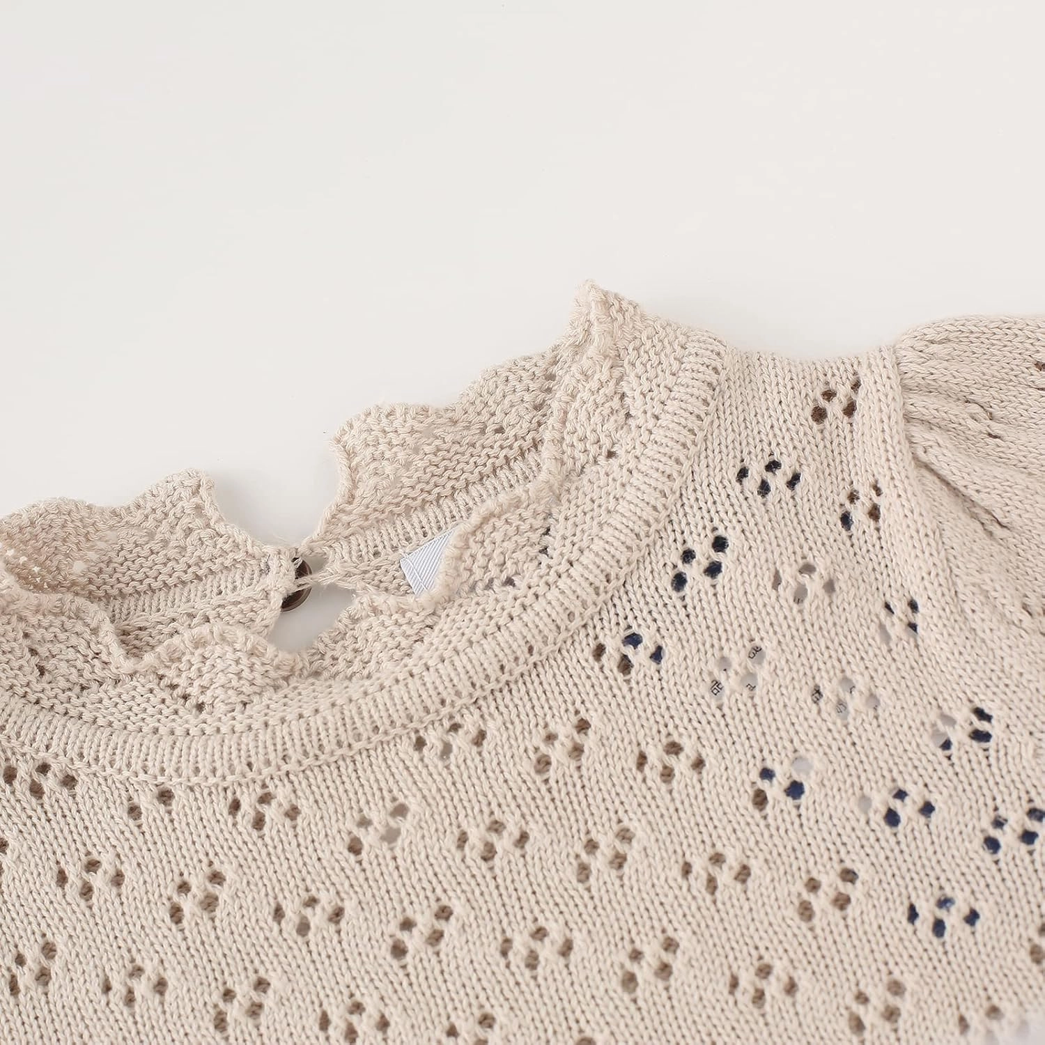 Baby Girls Lace Sweater Toddler Cotton Knit Pullovers Kids Crochet Ruffle Lantern Sleeve Blouses Jumper Tops