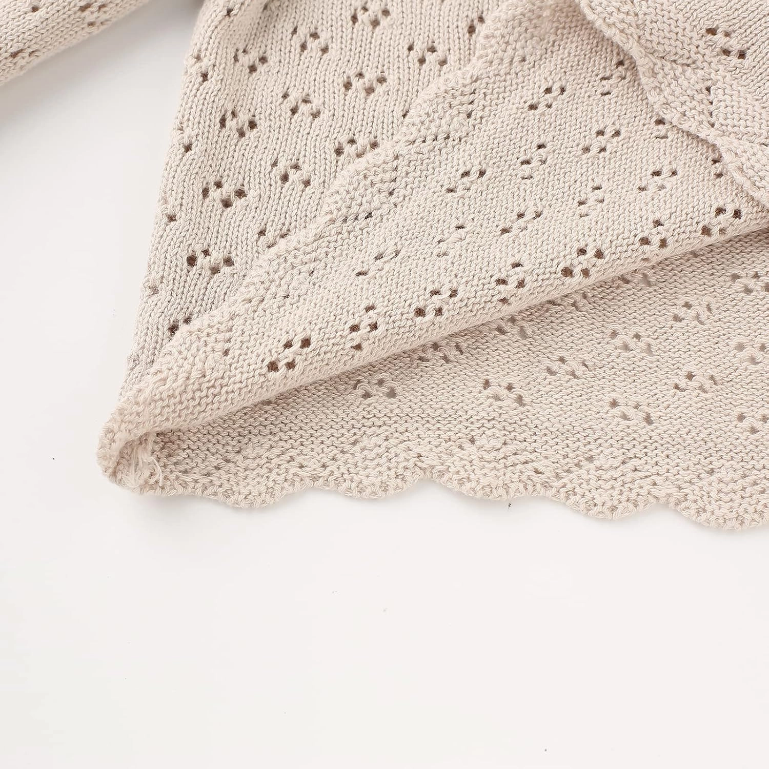 Baby Girls Lace Sweater Toddler Cotton Knit Pullovers Kids Crochet Ruffle Lantern Sleeve Blouses Jumper Tops