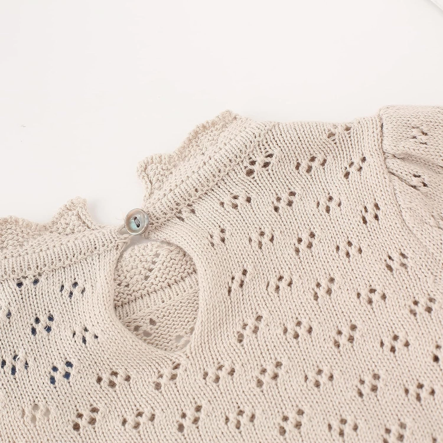 Baby Girls Lace Sweater Toddler Cotton Knit Pullovers Kids Crochet Ruffle Lantern Sleeve Blouses Jumper Tops