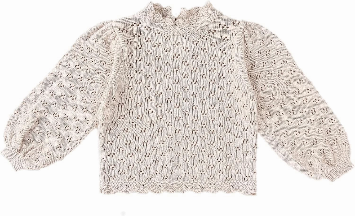 Baby Girls Lace Sweater Toddler Cotton Knit Pullovers Kids Crochet Ruffle Lantern Sleeve Blouses Jumper Tops