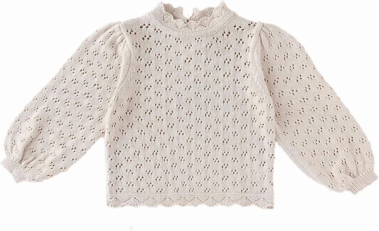 Baby Girls Lace Sweater Toddler Cotton Knit Pullovers Kids Crochet Ruffle Lantern Sleeve Blouses Jumper Tops