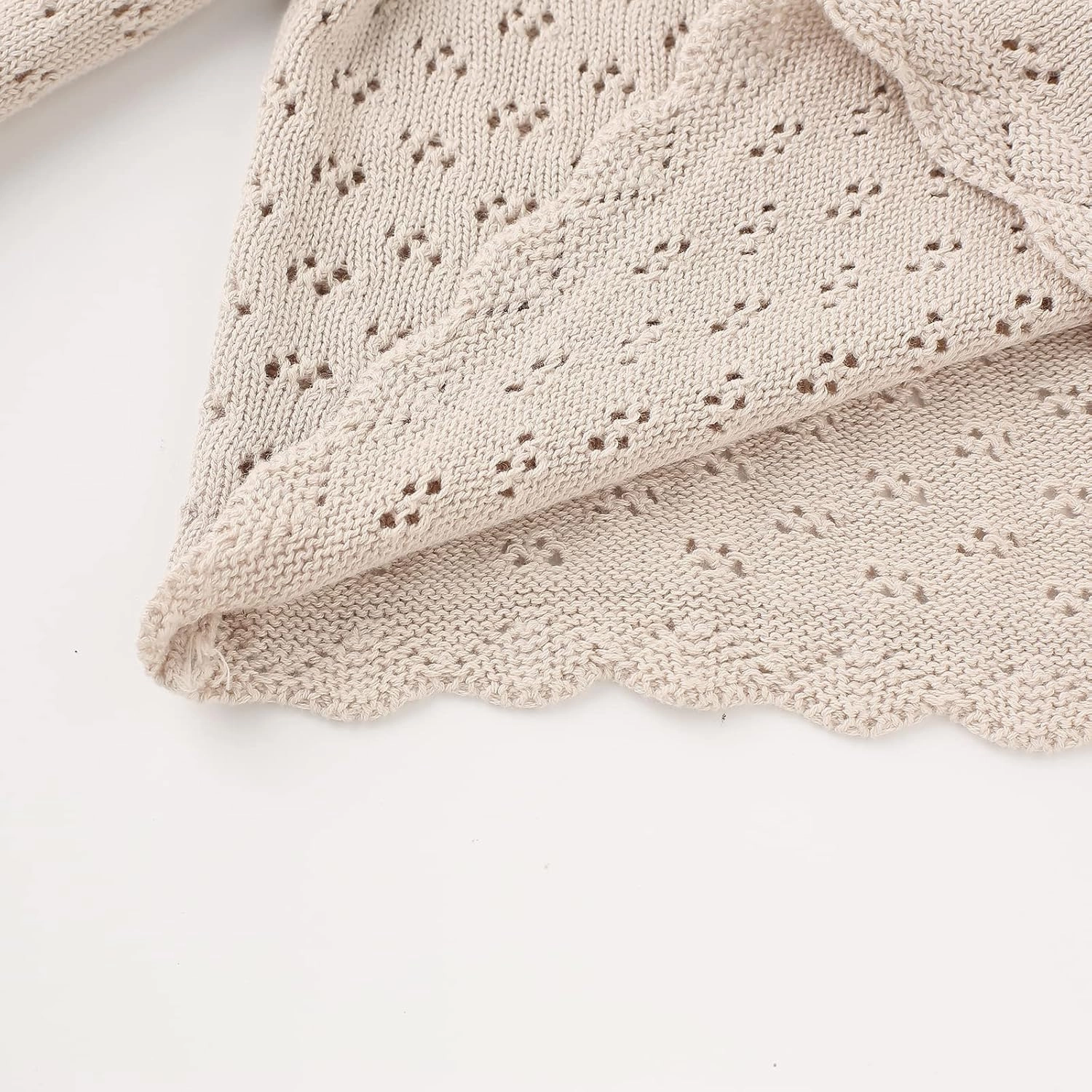 Baby Girls Lace Sweater Toddler Cotton Knit Pullovers Kids Crochet Ruffle Lantern Sleeve Blouses Jumper Tops