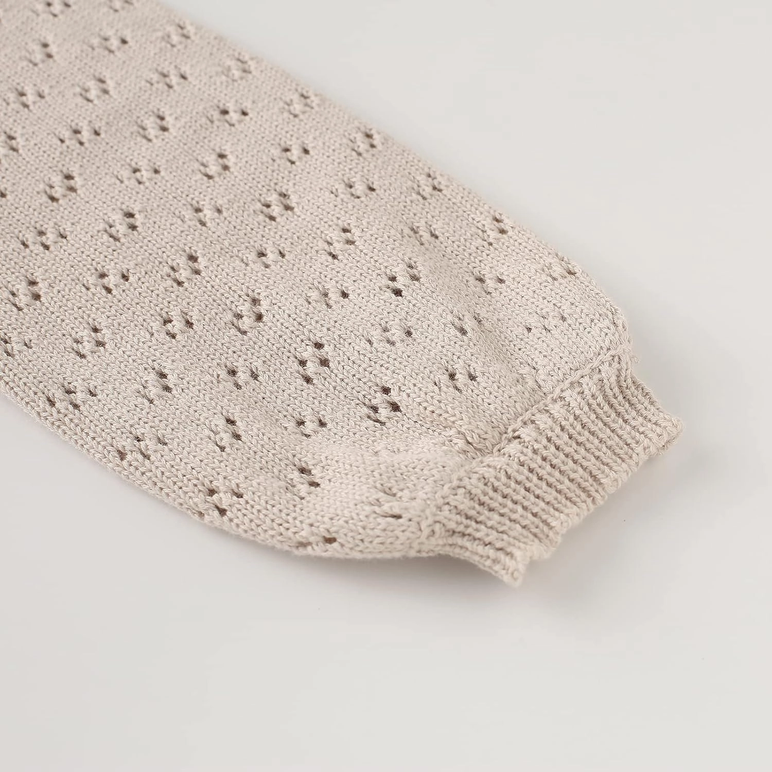 Baby Girls Lace Sweater Toddler Cotton Knit Pullovers Kids Crochet Ruffle Lantern Sleeve Blouses Jumper Tops