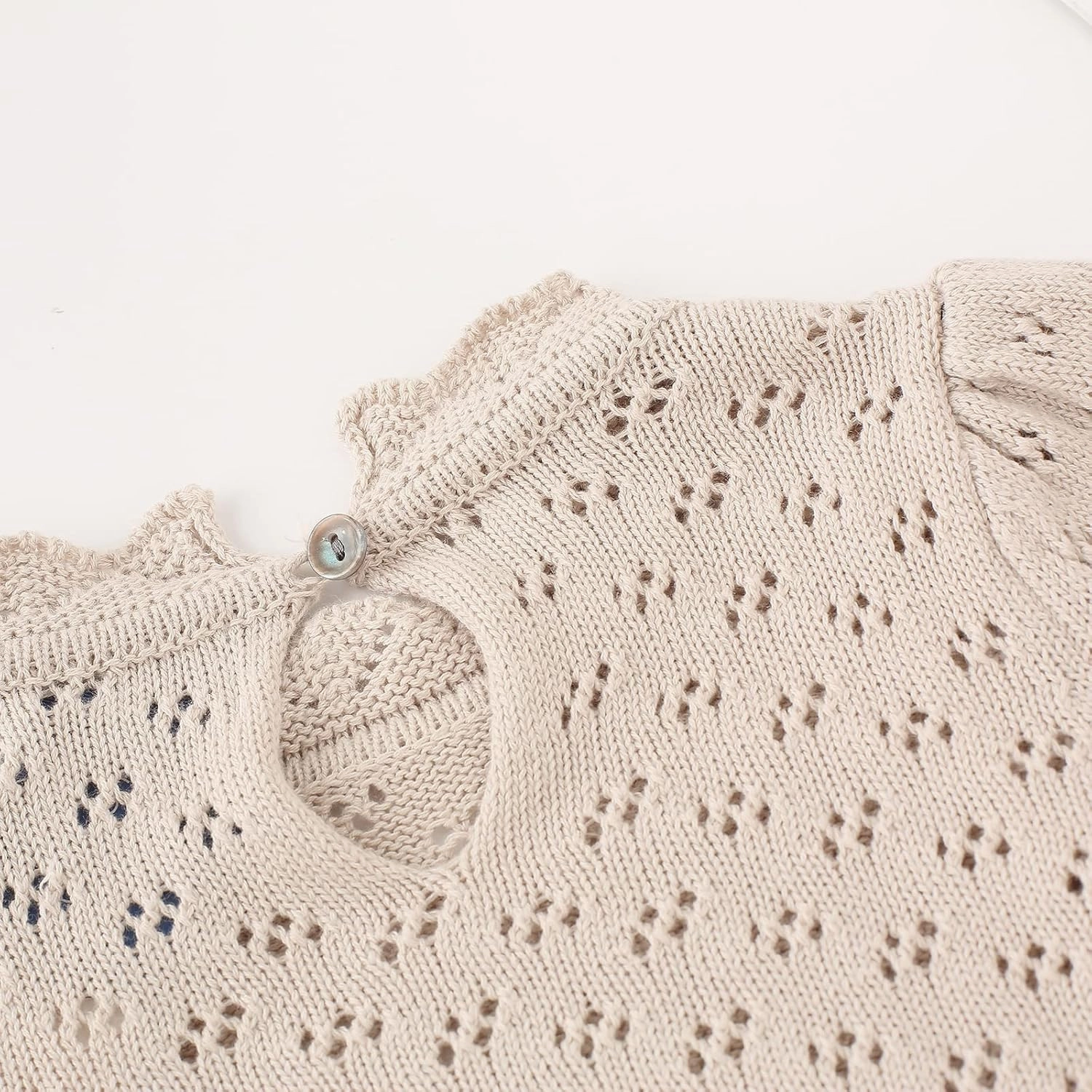 Baby Girls Lace Sweater Toddler Cotton Knit Pullovers Kids Crochet Ruffle Lantern Sleeve Blouses Jumper Tops