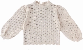 Baby Girls Lace Sweater Toddler Cotton Knit Pullovers Kids Crochet Ruffle Lantern Sleeve Blouses Jumper Tops