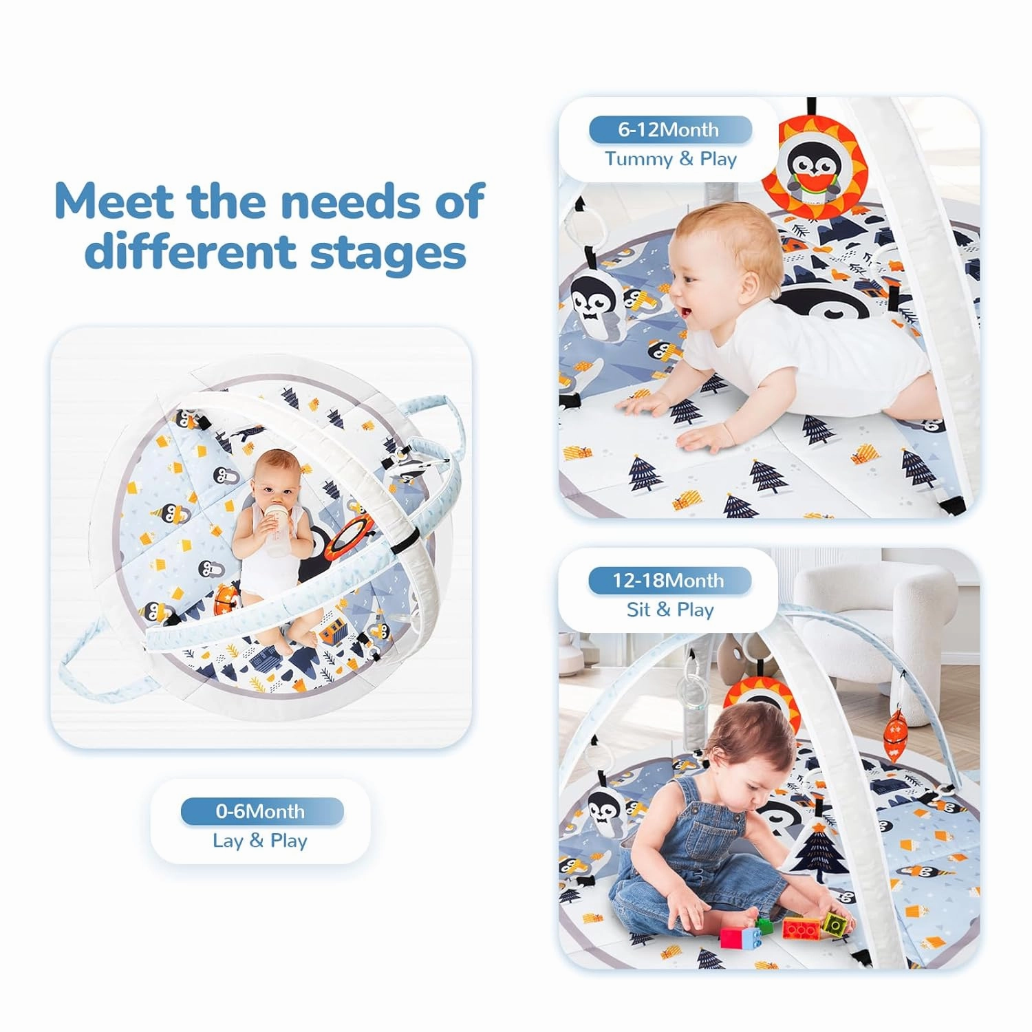 Baby Play Mat Tummy Time Mat with Exclusive Foldable Design, Stage-Based Skill Development Activity Gym Mat, Machine Washable Play Mat for Baby Girl with Gift Package