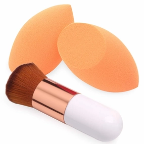 BAIMEI Makeup Sponges with Kabuki Foundation Brush, Latex-Free, Dry or Wet Dual Use, Professional Blender Beauty Sponge for Powder, Cream and Liquid Foundation Application (2 Sponges   1 Brush)