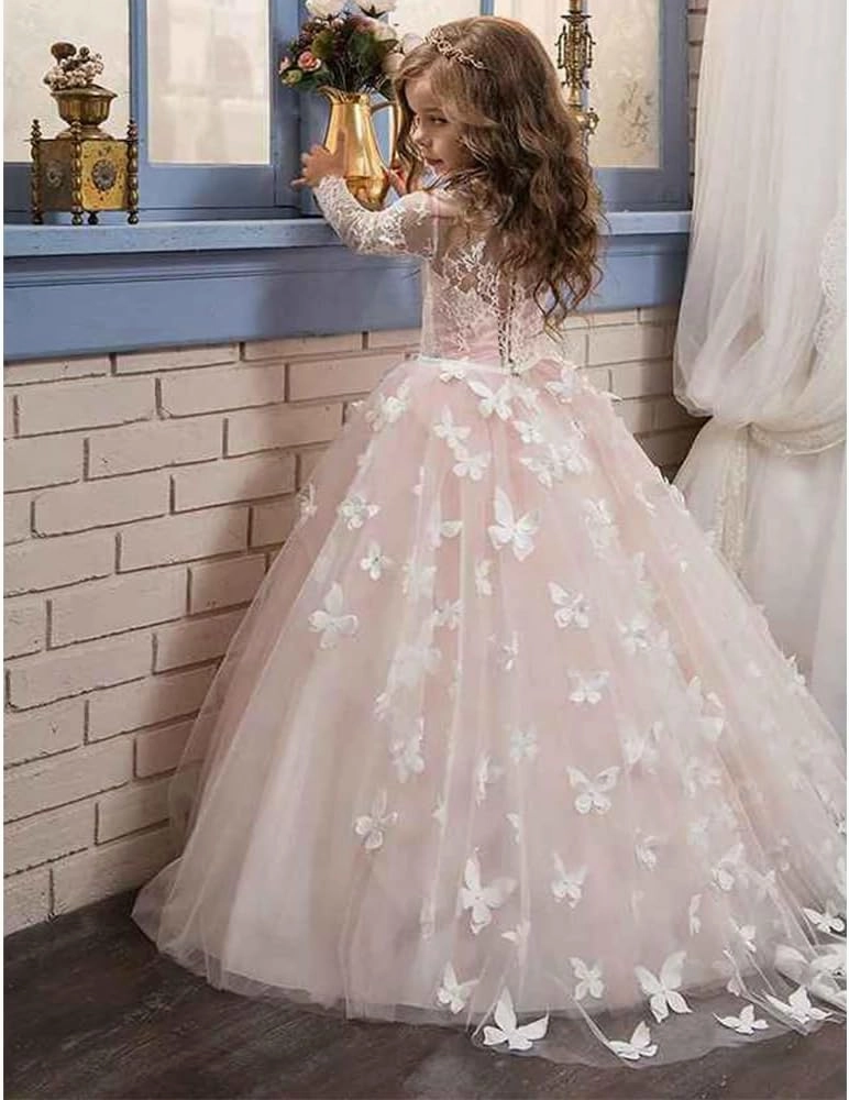 Ball Gown Sweep Brush Train Flower Girl Dress First Communion Cute Prom Dress Lace with Bow(s) Fit 3-16 Years