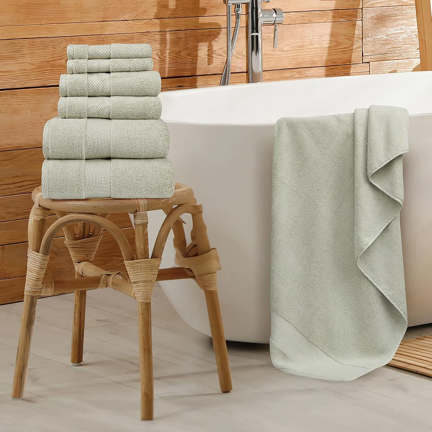Bamboo Viscose Bath Towels - Ultra Soft & Plush 700 GSM Luxury Bath Towels - Super Absorbent & Quick Drying - 6 Piece Towel Set (Eucalyptus Green)