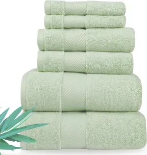 Bamboo Viscose Bath Towels - Ultra Soft & Plush 700 GSM Luxury Bath Towels - Super Absorbent & Quick Drying - 6 Piece Towel Set (Eucalyptus Green)