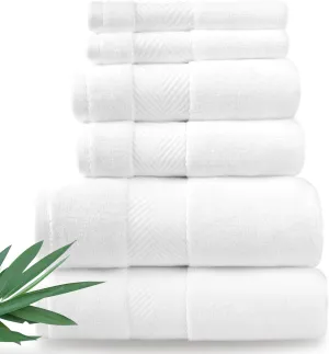 Bamboo Viscose Bath Towels - Ultra Soft & Plush 700 GSM Luxury Bath Towels - Super Absorbent & Quick Drying - 6 Piece Towel Set (White)