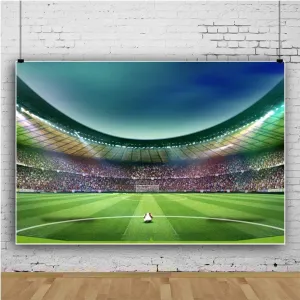 Baocicco 10x7ft Empty Football Playground Stadium Backdrop Photography Background Stadium Spotlight A Football Green Grassland Sport Field Shiny Lights Sports Theme Vinyl Photo Studio Props