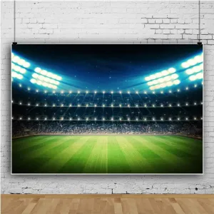 Baocicco 10x7ft Empty Football Playground Stadium Backdrop Photography Background Stadium Spotlight Football Green Grassland Sport Field Shiny Lights Theme Vinyl Photo Studio Props