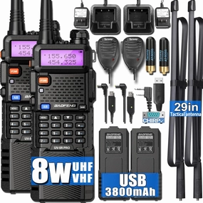 BAOFENG UV-5R pro 8W Handheld Ham Radios Multi Band Walkie Talkie Long Range Radios with Earpiece for Survival Gear Two Way Radio 3800mAh Battery VHF UHF (baofeng uv5r  Tactical Antenna)