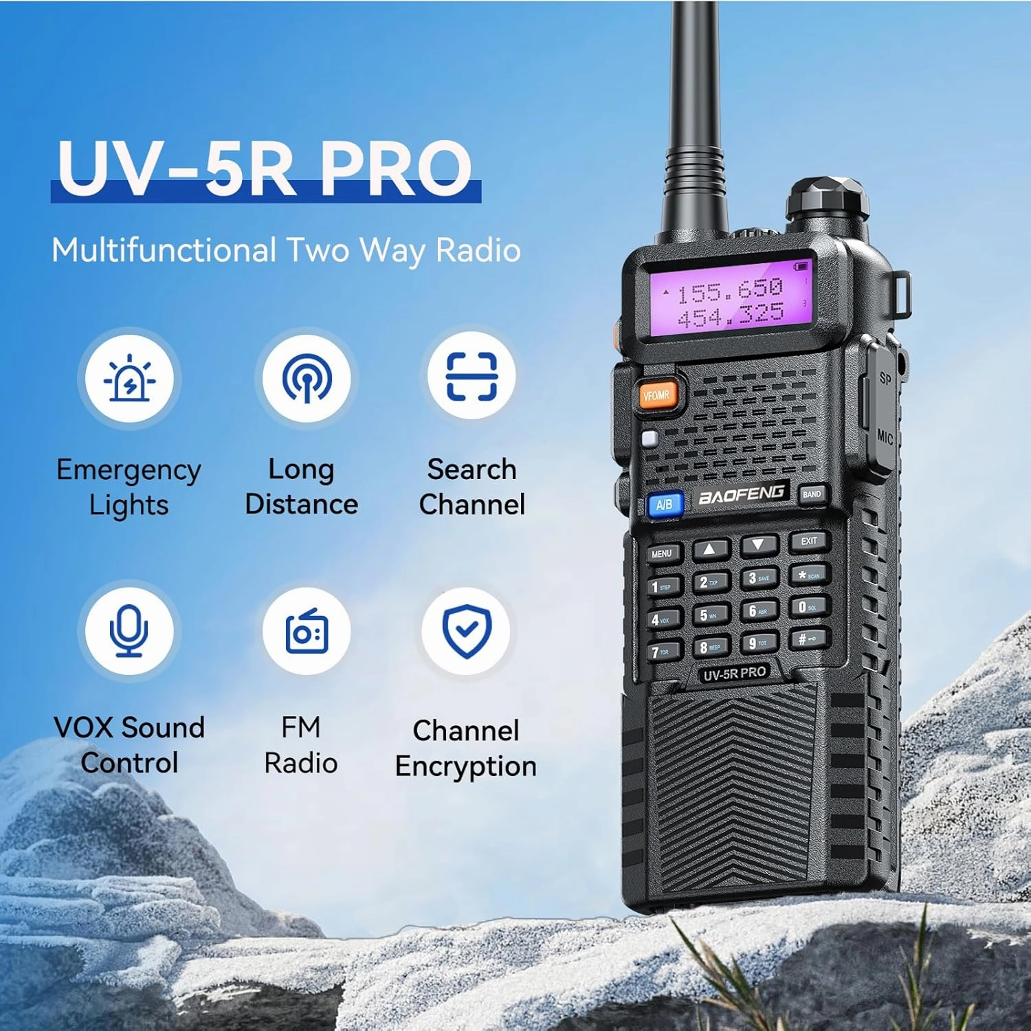 BAOFENG UV-5R pro 8W Handheld Ham Radios Multi Band Walkie Talkie Long Range Radios with Earpiece for Survival Gear Two Way Radio 3800mAh Battery VHF UHF (baofeng uv5r  Tactical Antenna)