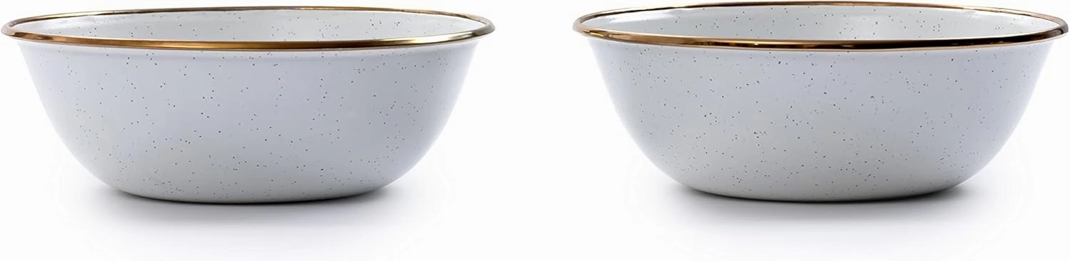 Barebones Enamel Bowl Set - Dish Set of 2 Bowls - Enamelware Set for Camping and Everyday Use (Eggshell)