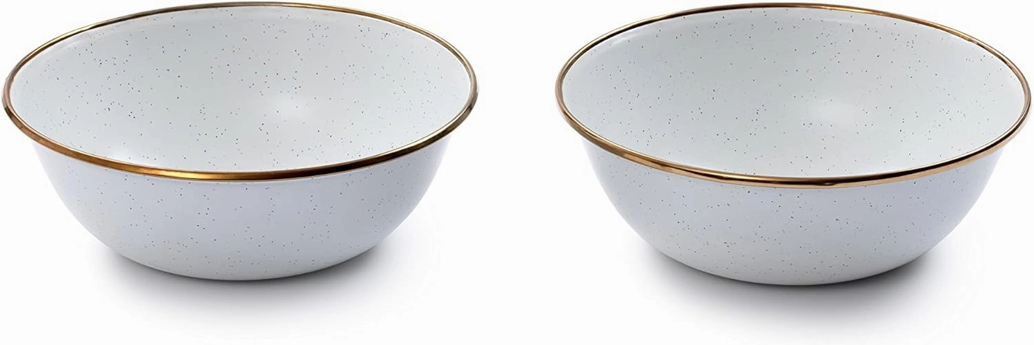 Barebones Enamel Bowl Set - Dish Set of 2 Bowls - Enamelware Set for Camping and Everyday Use (Eggshell)