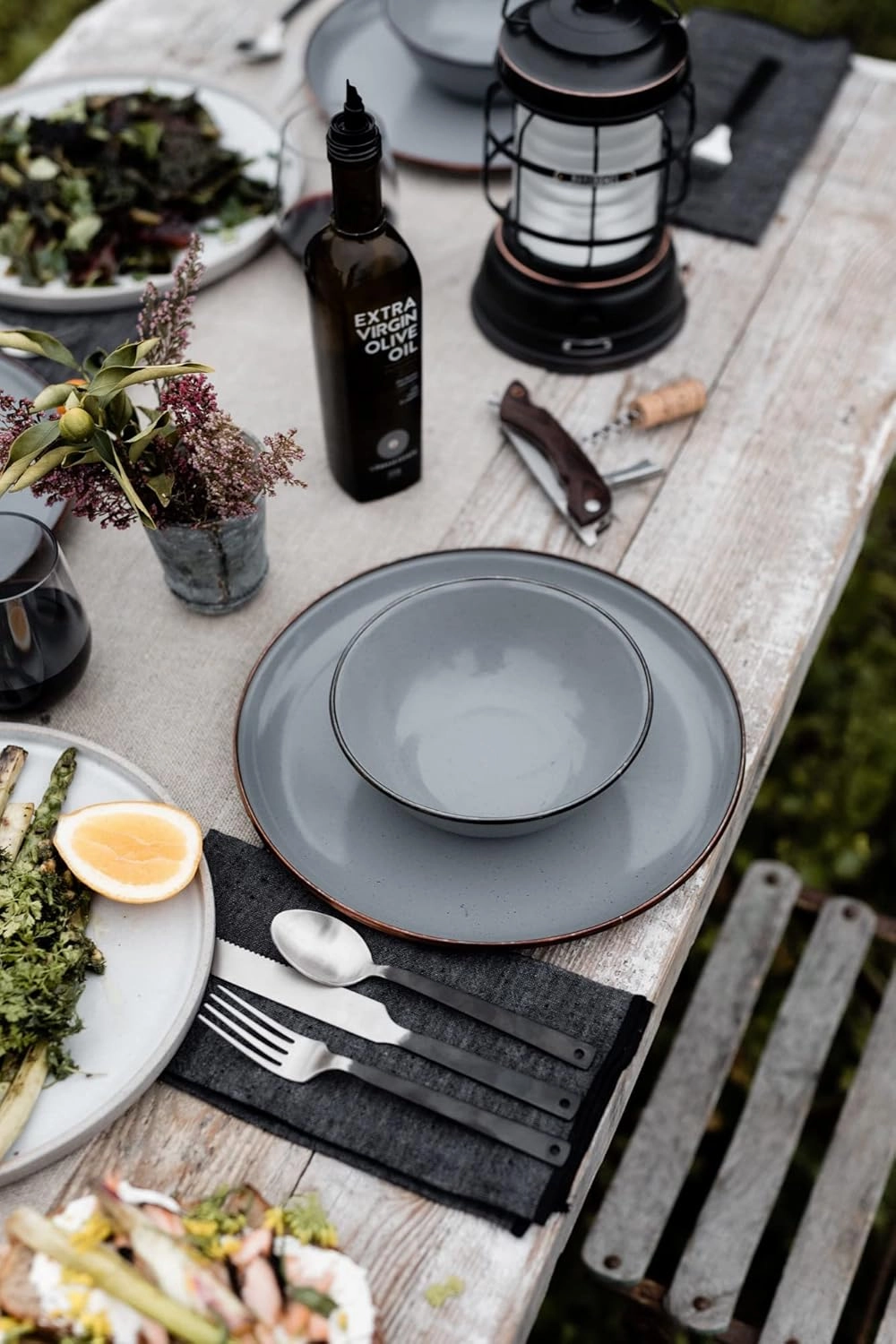 Barebones Enamel Bowl Set - Dish Set of 2 Bowls - Enamelware Set for Camping and Everyday Use (Slate Gray)