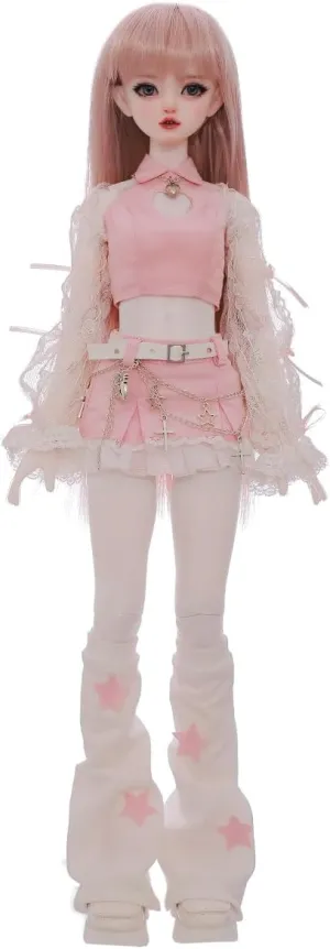 Bariy 1/4 Bjd Doll Girl Pink Skirt Cute Style Long Straight Hair Ball Jointed Doll Full Set for 15  Year Old