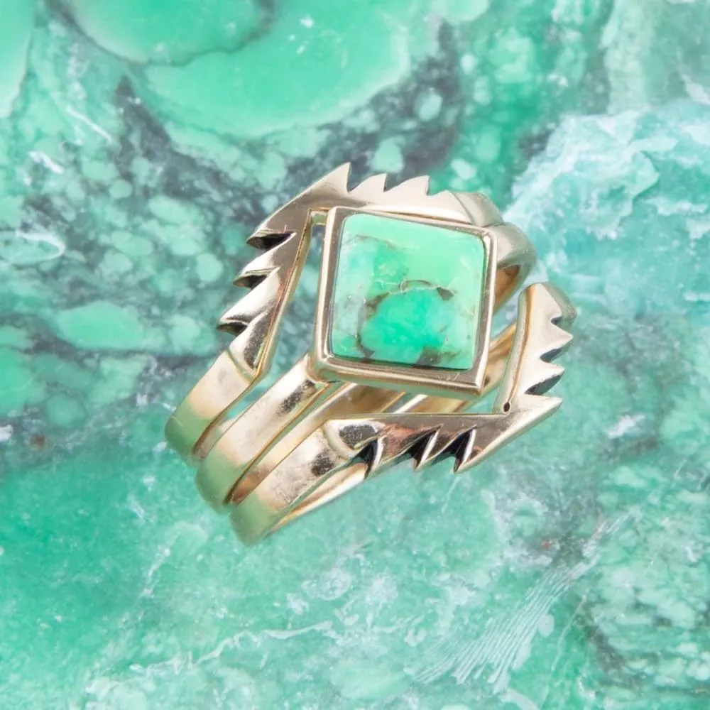 Barse Jewelry Aztec Lime Green Turquoise Golden Ring Set